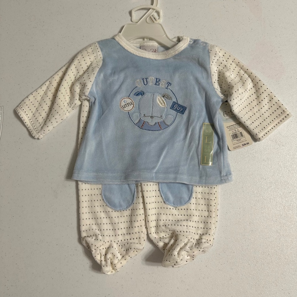 Rene‎ Rofe Cutest Little Guy Puppy Velour Top Footed Pants Set Blue NWT 6-9M